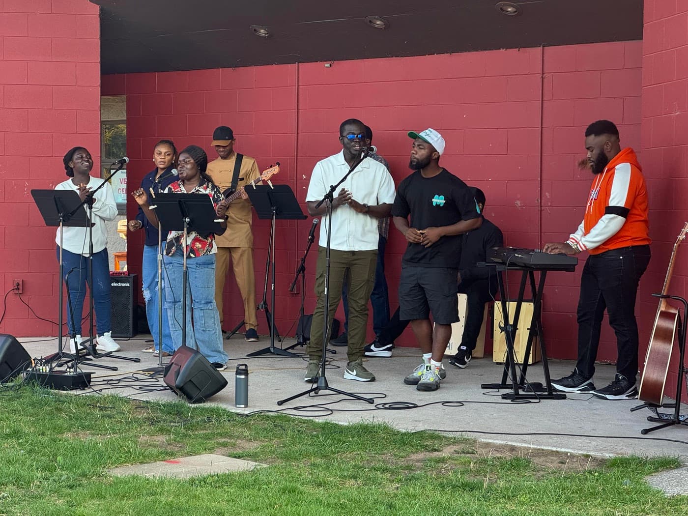 Worship band playing outdoors