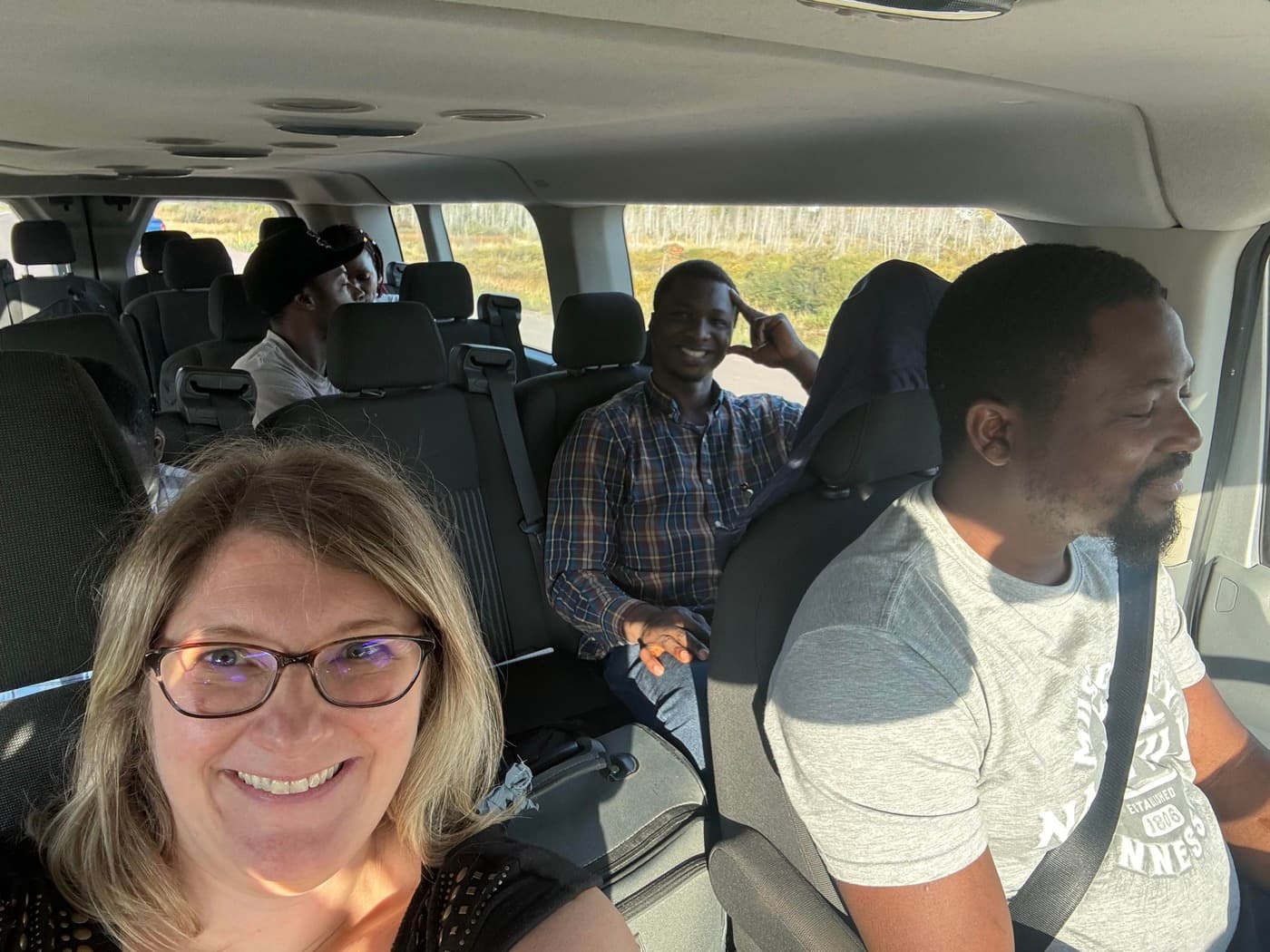Group selfie riding to retreat