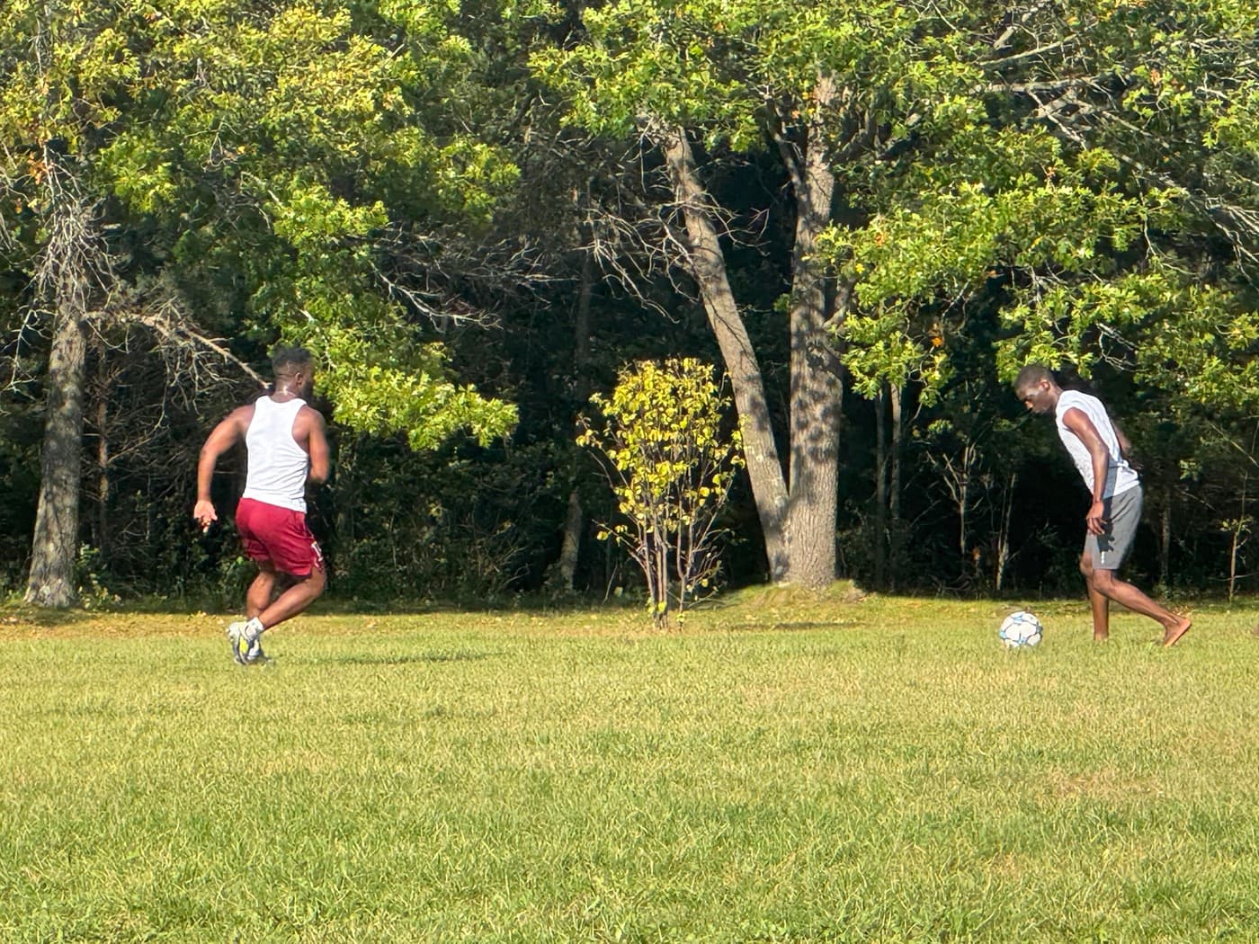Students playing soccer at retreat