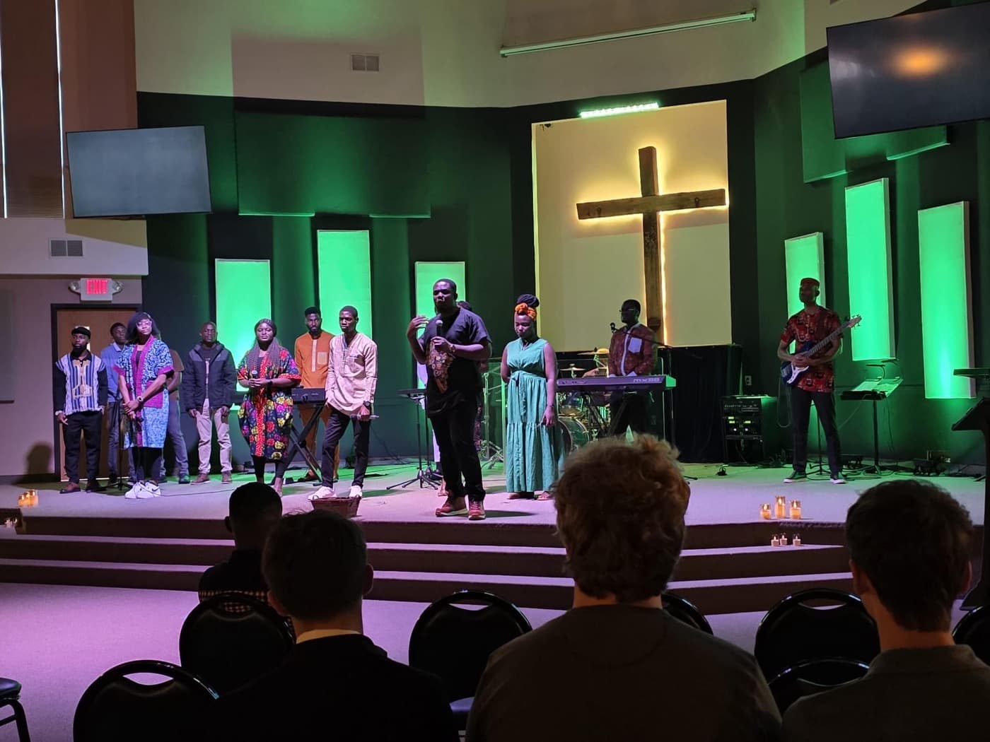 Worship band leading a church service