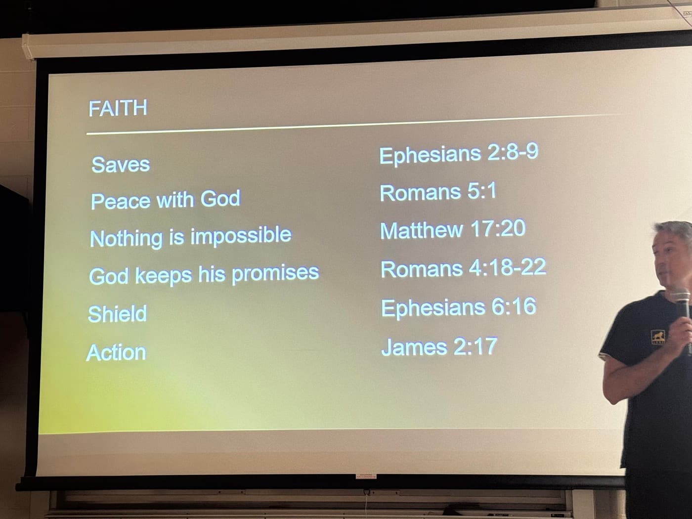 Speaker presenting a teaching on faith